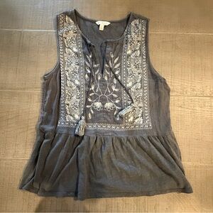 Lucky Brand Charcoal Embroidered Blouse